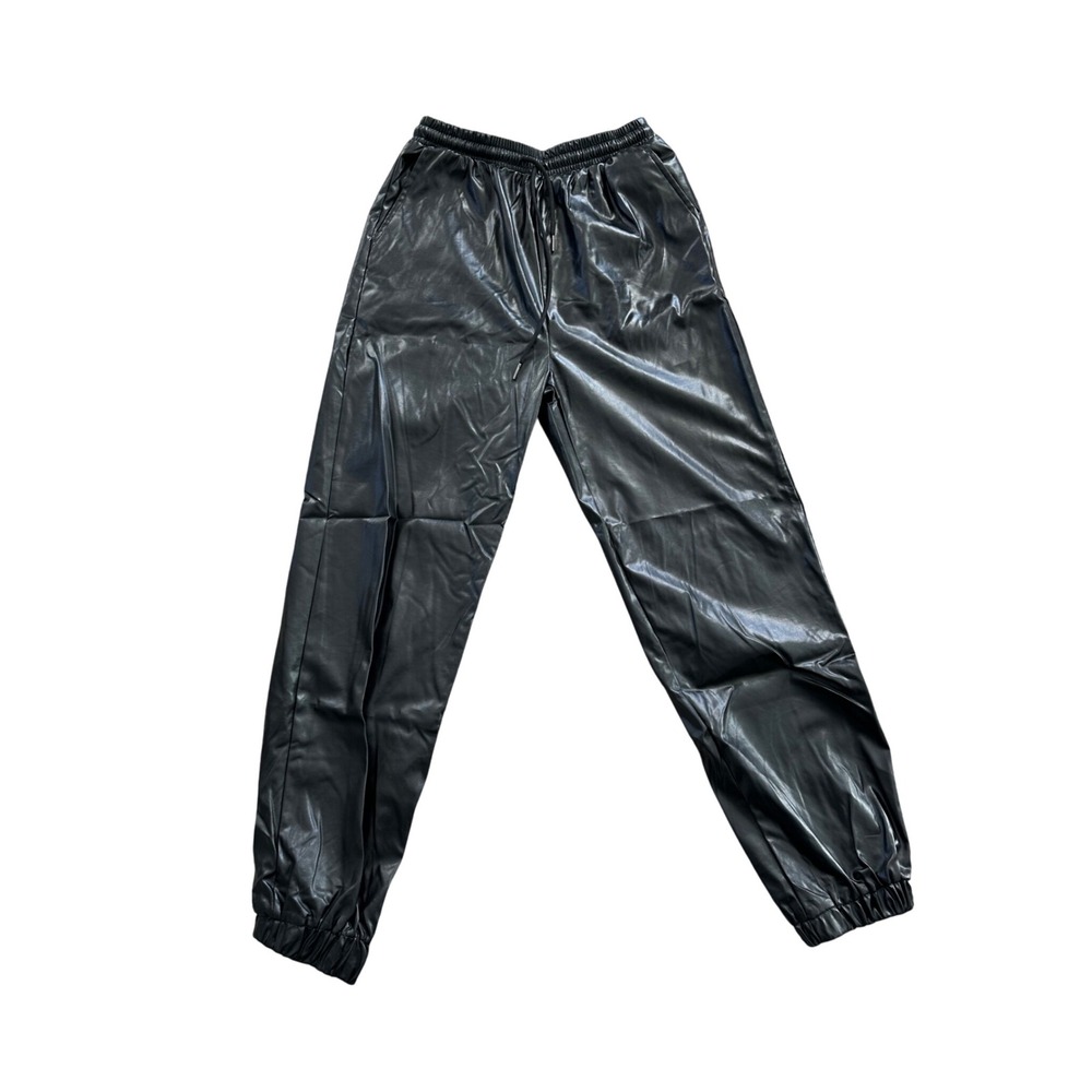 Shein Black‎ Faux Leather Joggers Women's Size S Elastic Waist Drawstring Pants